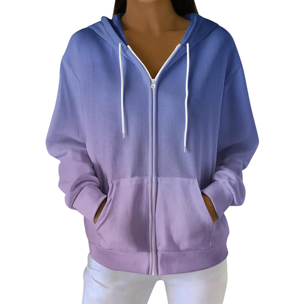 Women's Casual Fashion Long-Sleeved Zip-Up Christmas Print Knitted Hoodie