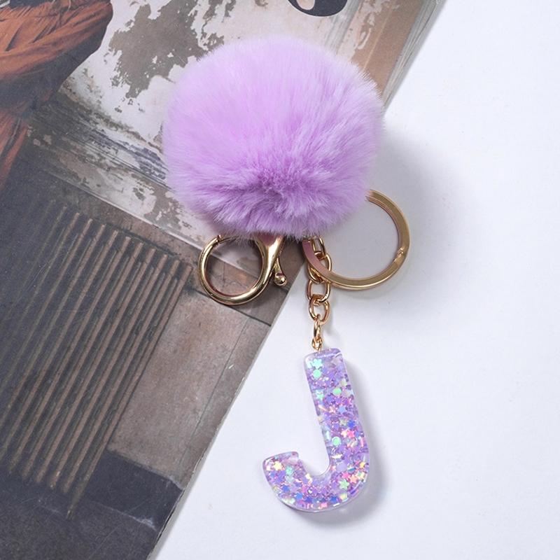 Милый фиолетовый шарик для волос 26 букв от A до Z брелок из смолы 26 инициалов кошелек подвеска брелок рюкзак подвески сумка Декор аксессуары