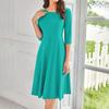 Women's Casual Fashion Round Neck Three Quarter Sleeve Solid Color Midi Dress