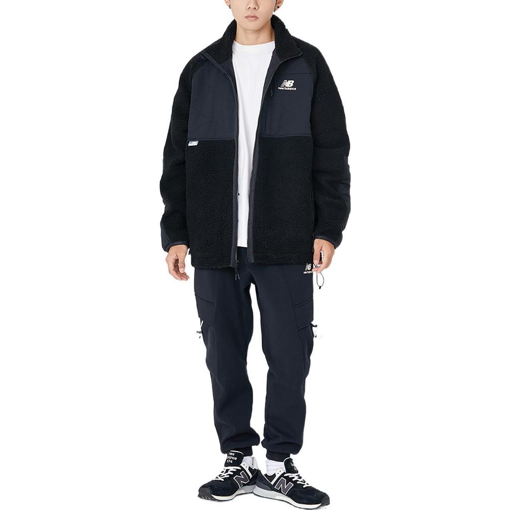 New Balance Velvet Jackets Men's Black Stand Collar Moderate (Unisex) Velvet Jackets AMJ23326 BK