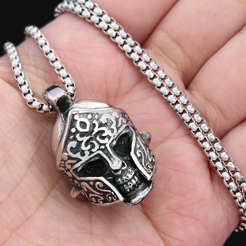 Stainless Steel Jewelry Wholesale Titanium Steel Men's Necklace Pendant Vintage Street Hip Hop Wind Warrior Helmet Pendant