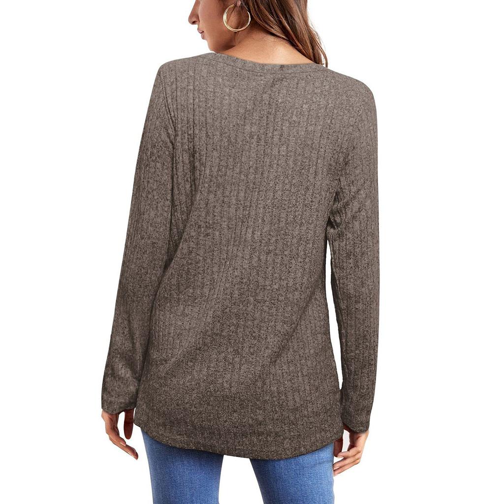 Womens Long Sleeve Tops Plus Size Crew Neck Jumpers Solid Color Pullover T-Shirt Tunic Shirt