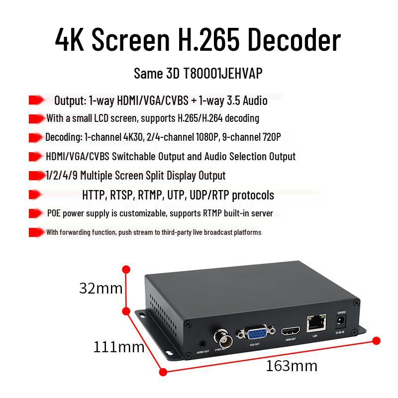 Tongsanwei 4K HD Сетевой IP-декодер в HDMI/VGA/CVBS