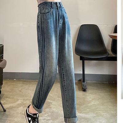 Весенние, летние и осенние вертикальные брюки гарем для женщин с высокой талией, свободные брюки для папы для женщин, облегающие повседневные джинсы