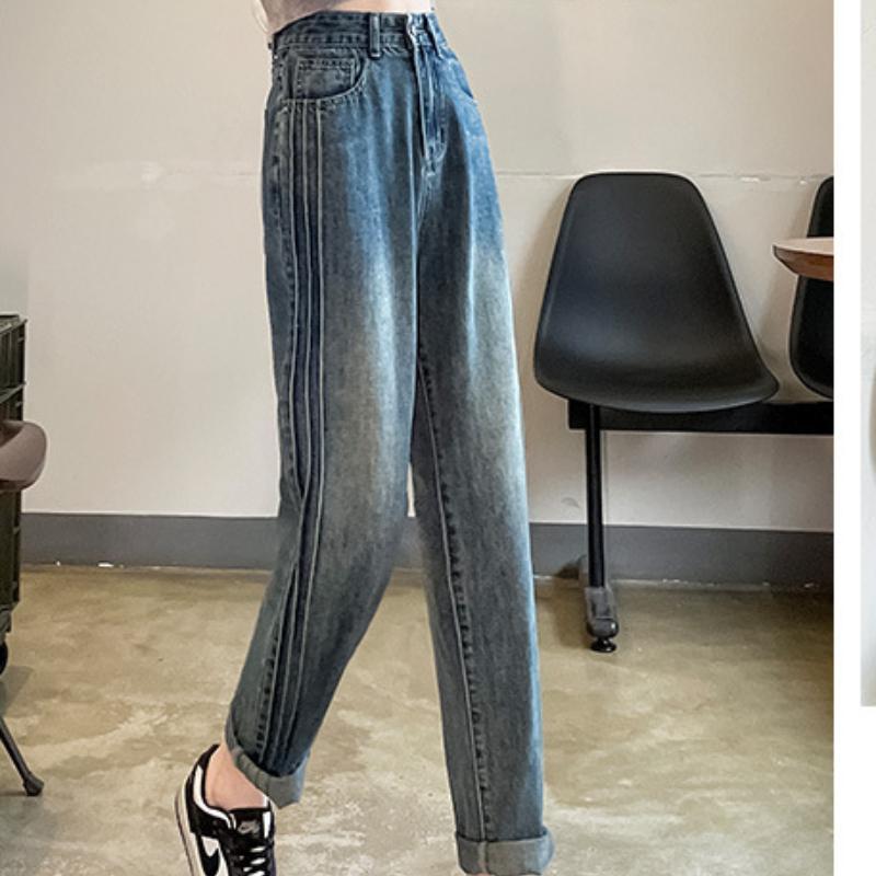Весенние, летние и осенние вертикальные брюки гарем для женщин с высокой талией, свободные брюки для папы для женщин, облегающие повседневные джинсы