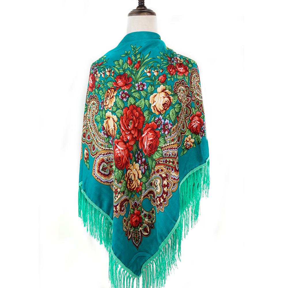 Ethnic Style Peony Tassel Shawl: Cotton Headscarf for Women - Warm Autumn/Winter Square Scarf & Sunscreen