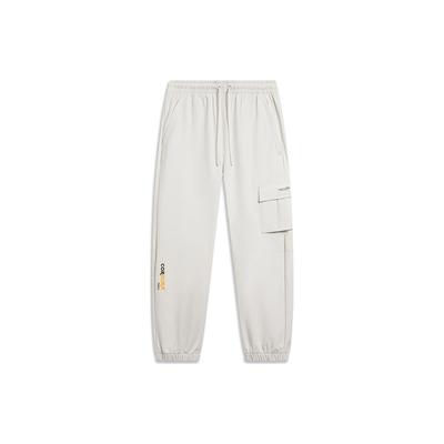 Мужские спортивные брюки Li Ning Wade Series, однотонные, зауженные, с несколькими карманами, плетеные, серебристо-серые, AYKU013-2