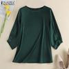 ZANZEA Women Fashion Casual O-neck 3/4 Sleeve Solid Color Satin Blouse Shirts