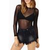 Women's Sexy Black Mesh Long Sleeve Shirt – Super Elastic, See-through, Perfect for Spring & Autumn