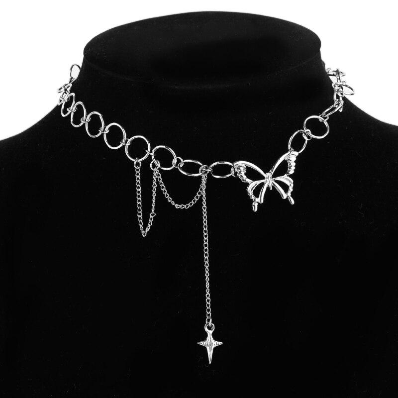 Punk Butterfly Choker Necklace for Women Gold Silver Color Thick Chain Pendant Necklace Statement Jewelry Chocker Femme