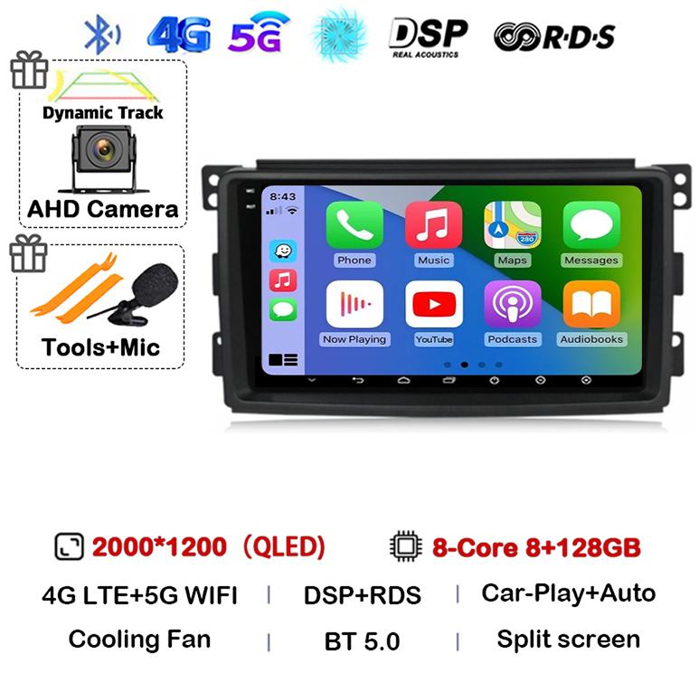 Android 14 Carplay Auto для Mercedes Benz Smart Fortwo W451 2006 2007 2008 2009 Автомобильное радио Wifi 4G GPS Мультимедийный плеер Стерео