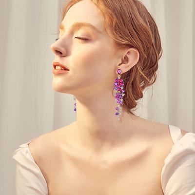 Серьги с кисточками и цветами Длинные Цветные Цирконы Элегантные Процветающие Серьги с кисточками Женские Серьги Тяжелой Промышленности