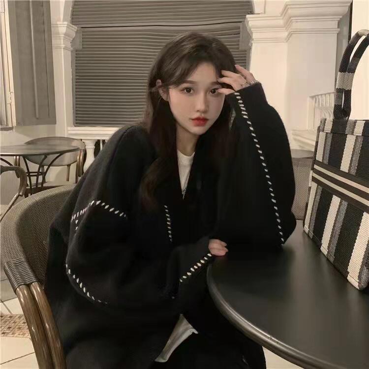 Свитера с v-образным вырезом для женщин, корейские кардиганы, повседневный однобортный вязаный свитер, осень-зима, свободный трикотаж, женский кардиган