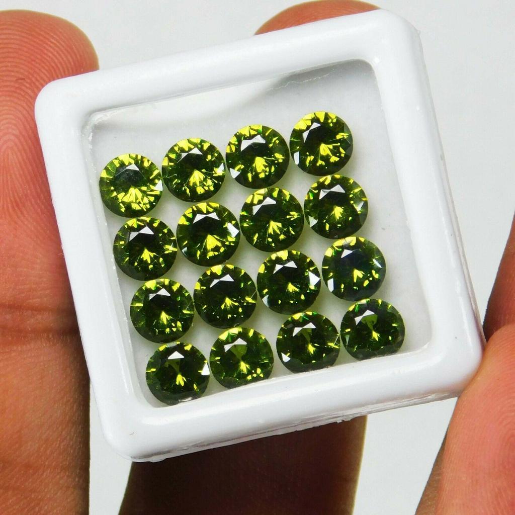 24 PCS Natural Green Sapphire Gemstone Lot 5 MM Round Diamond Cut