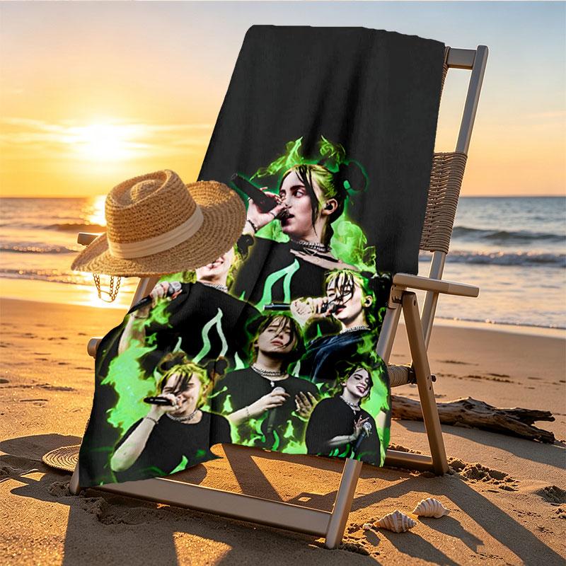 Billie Eilish Print Beach Towel Design, Soft, Lightweight. for Home Bathroom, Spa, Pool, Yoga, Surfing, Camping, Gift for Family, Friend