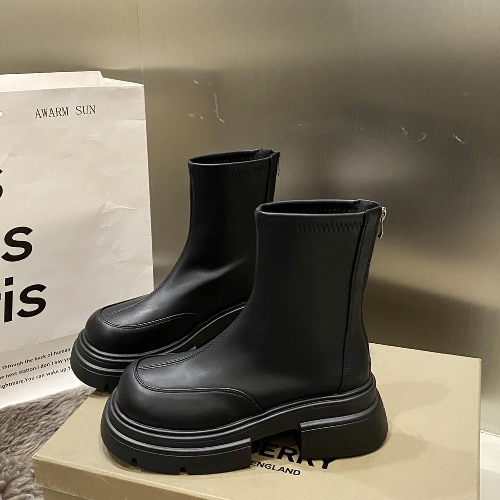 Модные сапоги High sense женские 2024 новые модные темпераментные короткие сапоги толстый каблук толстая подошва ботинки Martin прилив