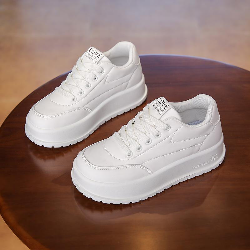 Повседневные кроссовки на толстой платформе для женщин, удобные кроссовки из искусственной кожи со шнуровкой для ходьбы, нескользящие теннисные кроссовки, женские дышащие кроссовки для бега