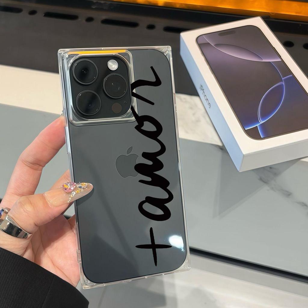 Прозрачный квадратный чехол-трубка для защиты iPhone 15 Plus 14 Pro Max 13 16 ProMax 11 12, защита от окисления, чехол с рисунком английского алфавита