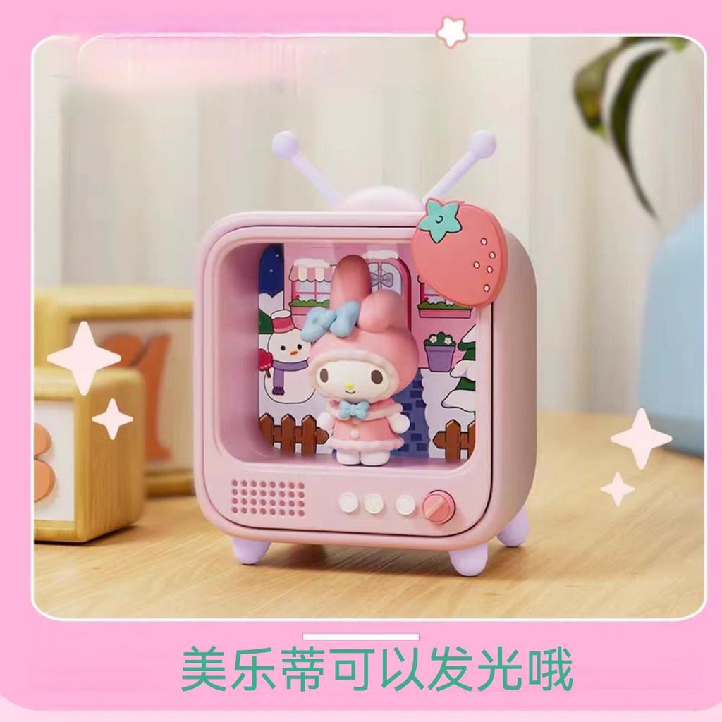 Kawaii Sanrio Character Tv Channel Series Luminous Night Light Toys Anime Kuromi Cinnamoroll Girls Desktop Ornaments