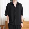 Men Summer Shirt Turn-down Collar Single-breasted Loose Short Sleeve Solid Color Buttons Soft Breathable Men Casual Top