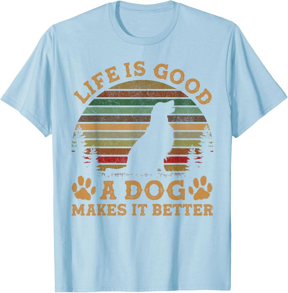 Dog Lover Life Is Good Makes It Better Vintage Graphic TShirt Unisex Casual Cotton Tee