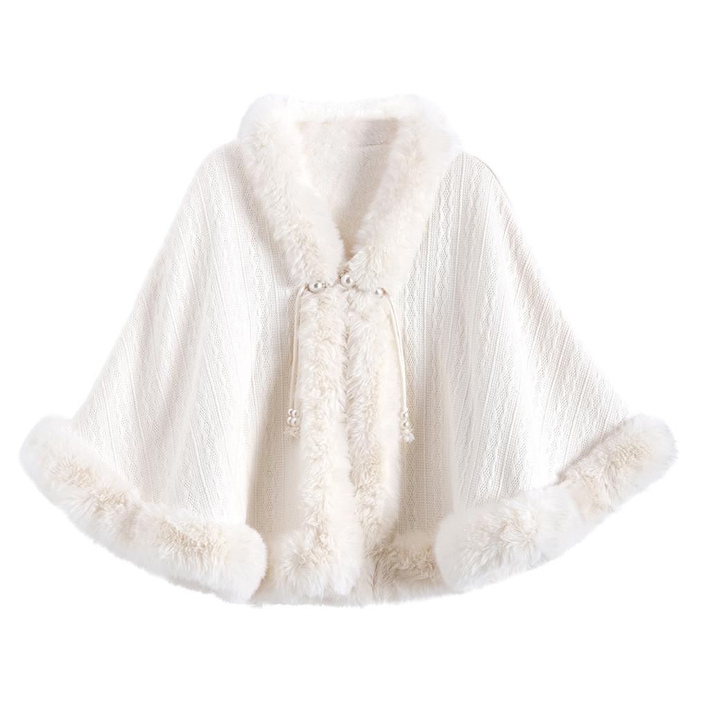 Women's Fashion Coat Cheongsam Wedding Dress Bright Beads Solid Color Knitted With Velvet Shawl Versatile Women's Cape