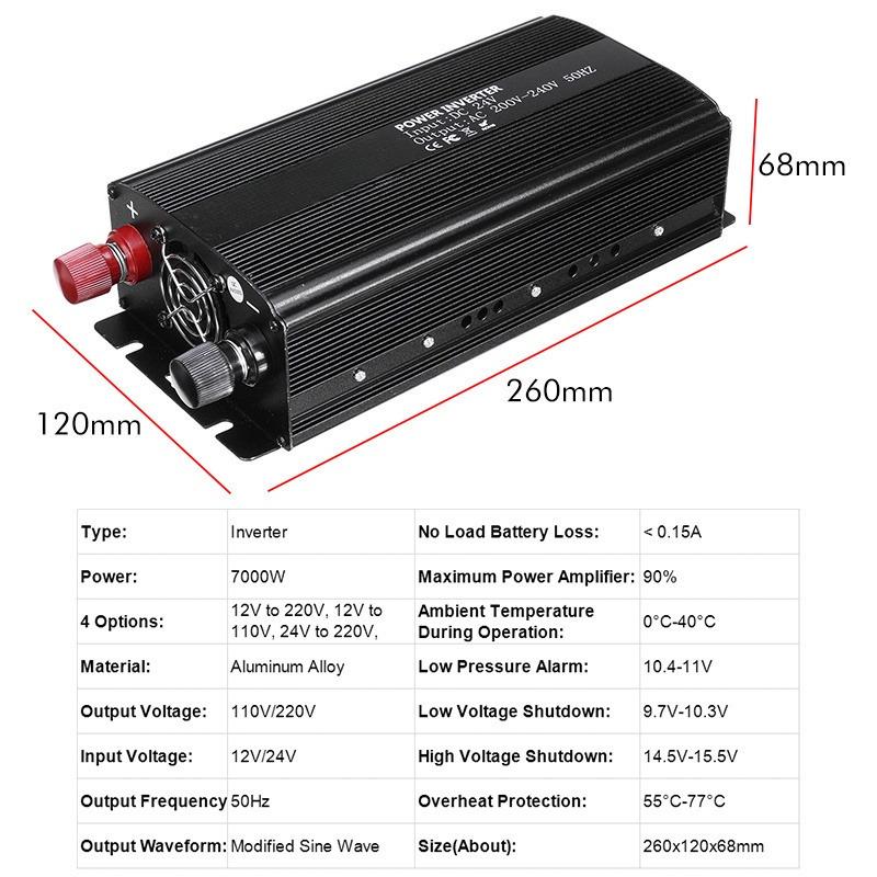Power Inverter AC 110V/220 Volt DC 12V/24V 7000W LED Display Car Adapter Charge Converter Modified Sine Wave Transformer