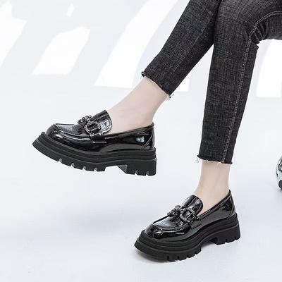 Маленькие кожаные туфли в британском стиле, одинарные туфли, женские, лето 2025, новые, плоские лоферы, универсальные черные туфли для работы, на одном ремешке