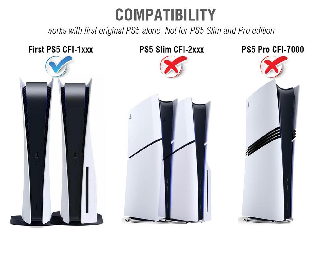 ElecGear Вертикальная подставка для PS5 и охлаждающая зарядка для беспроводных контроллеров DualSense, кронштейн для хранения игр для PlayStation 5 и Digital Edition, пульт дистанционного управления для мультимедиа