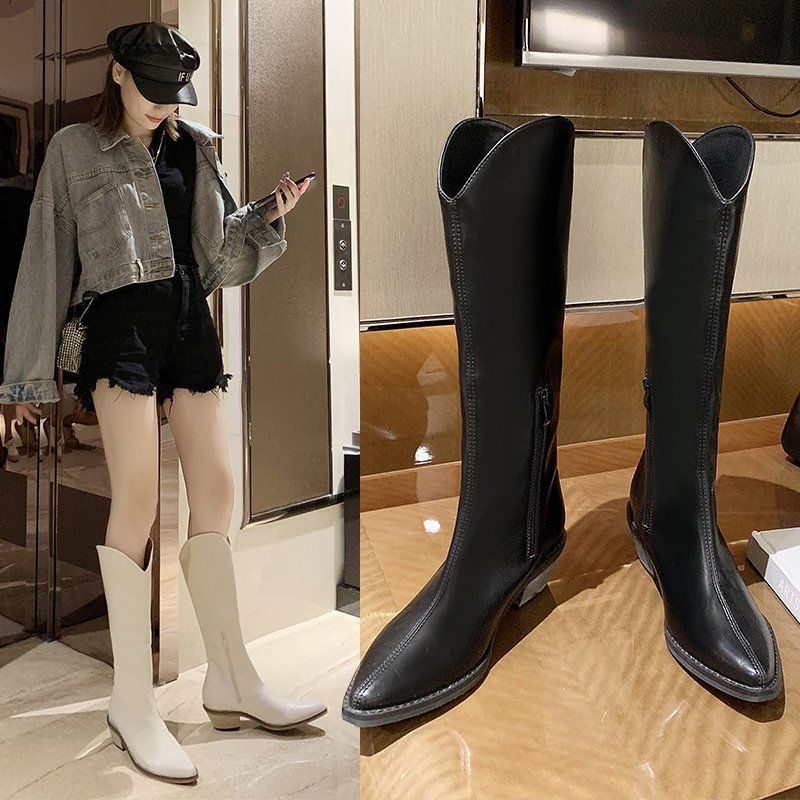 Long Tube Winter Ladies Boots White Retro High-heeled Thick Heel Women Long Boots High Tube