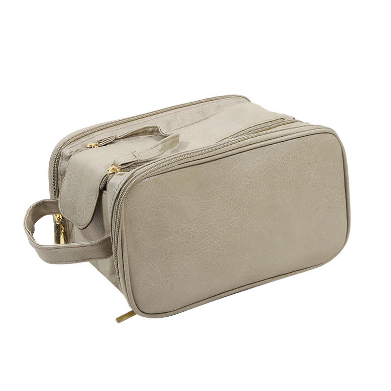 Дорожная косметичка из искусственной кожи, большая вместимость, многофункциональные косметички, переносная сумка для хранения косметических принадлежностей с двойной молнией и кисточками