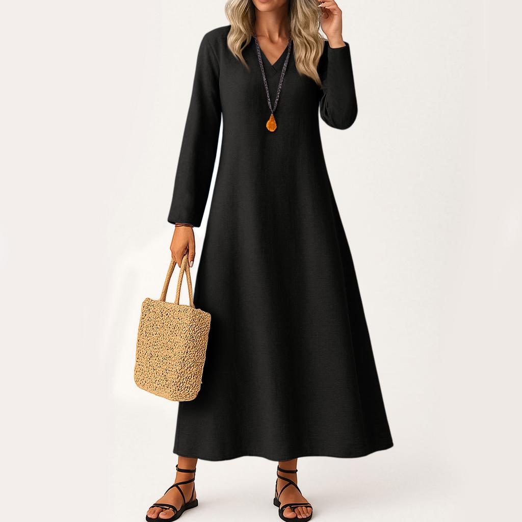 Dress For Women Long Boho Beach Dress Elegant Maxi Dress V-Neck Long Sleeve Dress