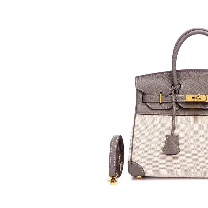 European and American new leather women's bags, first layer cowhide with canvas fashion platinum bags, women's handbags, shoulder bags