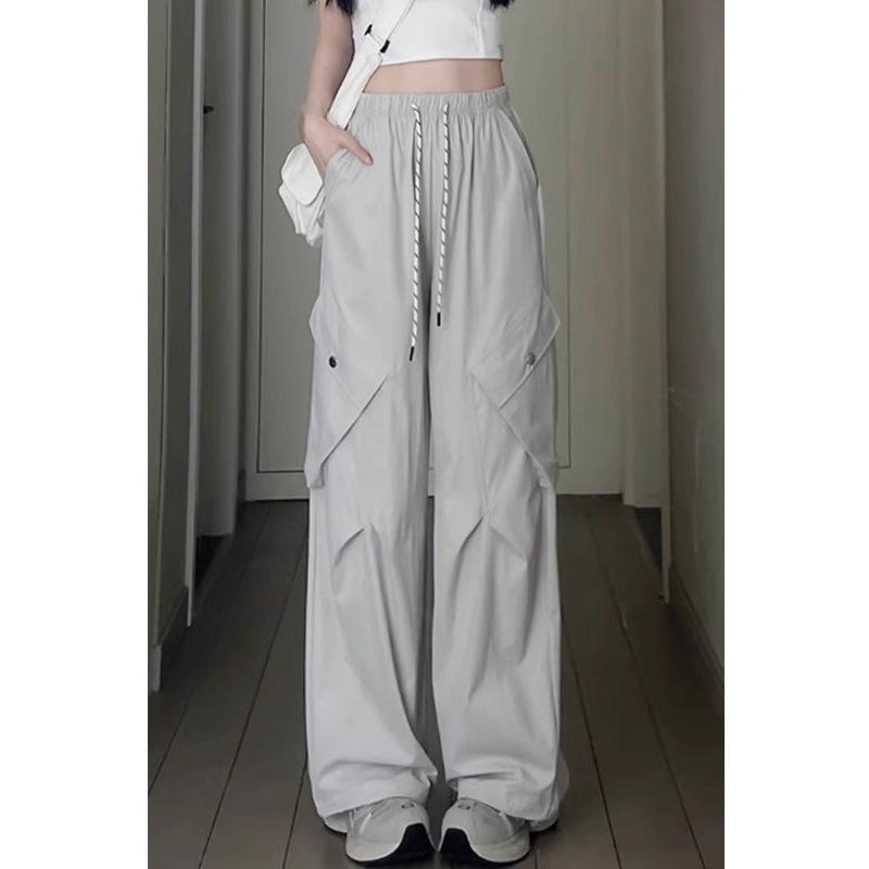 Рабочие повседневные брюки для женщин на лето, новые свободные прямые брюки с высокой талией и широкими штанинами, быстросохнущие спортивные брюки
