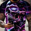 Мужская футболка с принтом ужасного черепа, 3D-принт, винтажный O-образный вырез, короткий рукав, модные футболки больших размеров, мужская летняя уличная одежда