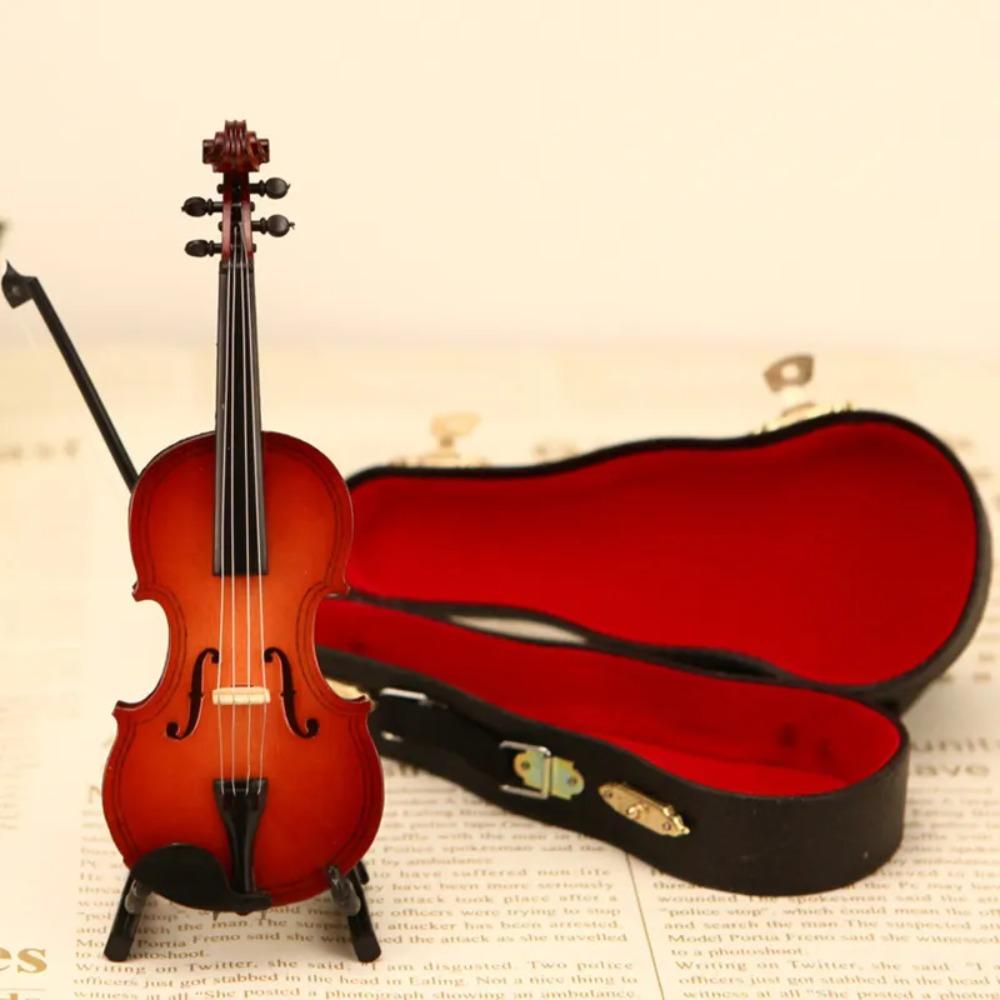 Mahogany Mini Violin With Support Multi-dimension Violin Model Miniature Violin  Decoration Gifts