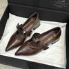 Women Pumps High Quality Classics Mary Jane Shoes New Fashion Pointed Toe Mid Heels Flat Shoes Comfortable Casual Leather Shoes
