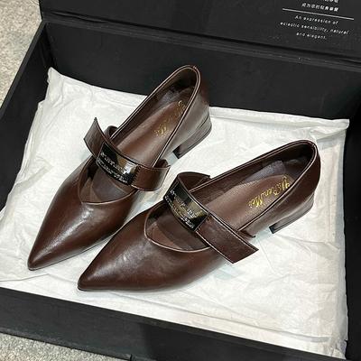 Женские туфли-лодочки Высокое качество Классика Мэри Джейн Новая мода Острый носок Средний каблук Балетки Удобная повседневная кожаная обувь