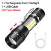 Mini Portable LED Flashlight 3 Modes USB Rechargeable Zoom Torch Light High Power Waterproof Outdoor Camping COB Lamp Lantern