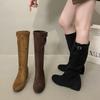 Ретро ботфорты на наборном каблуке ботфорты ботфорты женские 2025 новые западные ковбойские длинные сапоги маленькие замшевые тонкие сапоги