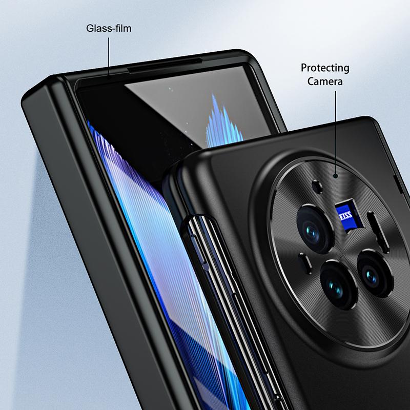 Для vivo X Fold3 Pro Чехол Покрытый ПУ кожей Чехол для телефона из ПК с защитной пленкой из закаленного стекла