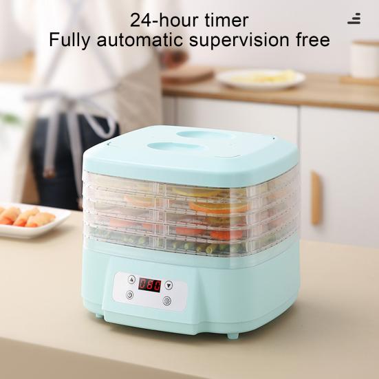 Машина для сушки продуктов с воздушным потоком 360 градусов, 6 лотками, 24-часовой таймер, бесшумная работа, контроль температуры, сушилка для фруктов, мяса и овощей