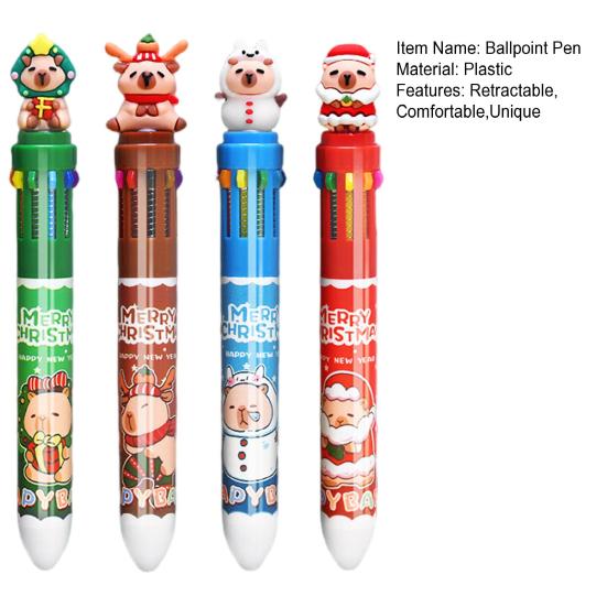 Рождественская капибара шариковая ручка 10 цветов выдвижная мультяшная ручка плавное письмо праздничная