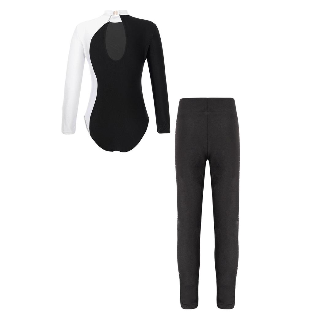 Детская одежда для девочек с длинным рукавом для балета, гимнастический купальник, танцевальный костюм для соревнований по фигурному катанию с брюками