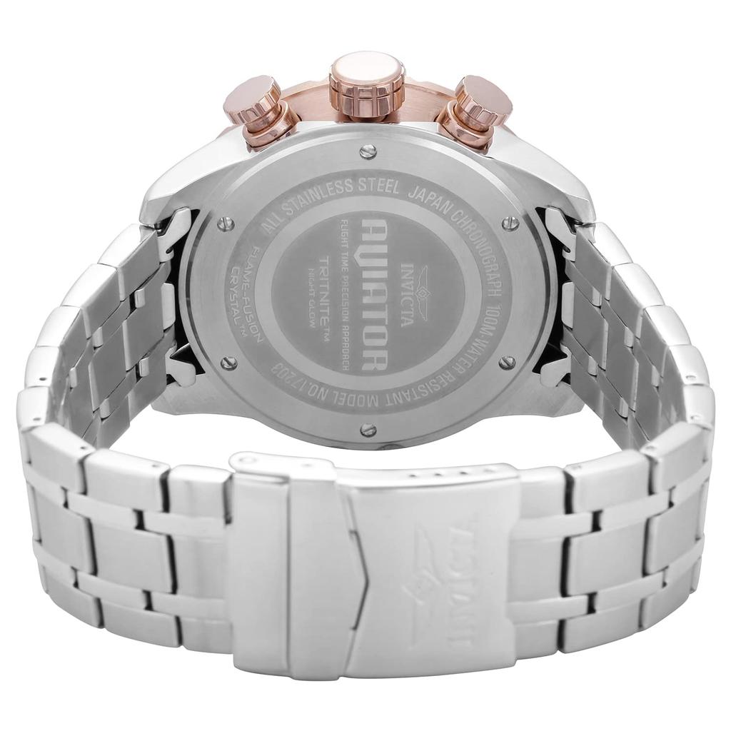 Часы Aviator Quartz 48 мм Корпус Серебряный Ремешок Из Нержавеющей Стали Синий Циферблат 17203 [Invicta] Мужские [Товар]