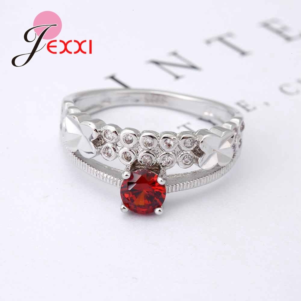 New Arrival Red Zircon Crystal Rings 925 Sterling Silver Wide Summer Style Band Ring Jewelry Bague Bijoux