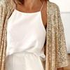Женский осенне-зимний свободный кардиган, пальто с открытой передней частью и длинными рукавами, блестящая верхняя одежда с блестками, вечерние блестящая шаль, куртка