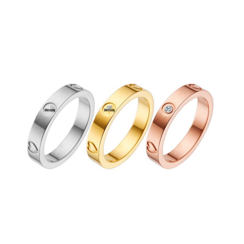 18K Heart-Shaped Couple Rings with Diamonds - 520 Peach Heart Titanium Steel Ring