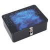 Tinplate Storage Box with Lid Padlock Starry Sky Print Rectangular Vintage Metal Jewelry Case for