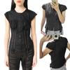 Women Lace Tops, 1/4 Sleeve Round Neck Ruffle Buttons Party Casual Spring Summer Black Shirt